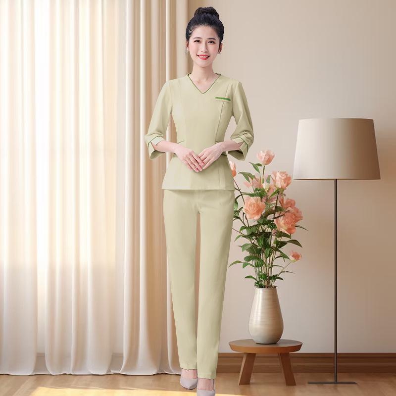 Women's Elegant Short Sleeve Spa Technician Uniform Set 2026