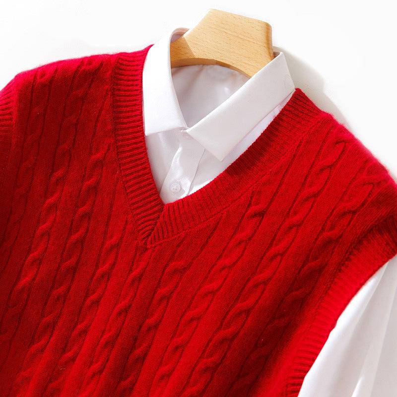 Men's Wool V-neck Sleeveless Cashmere Knit Vest - Business Formal, Loose Fit, Autumn/Winter Style