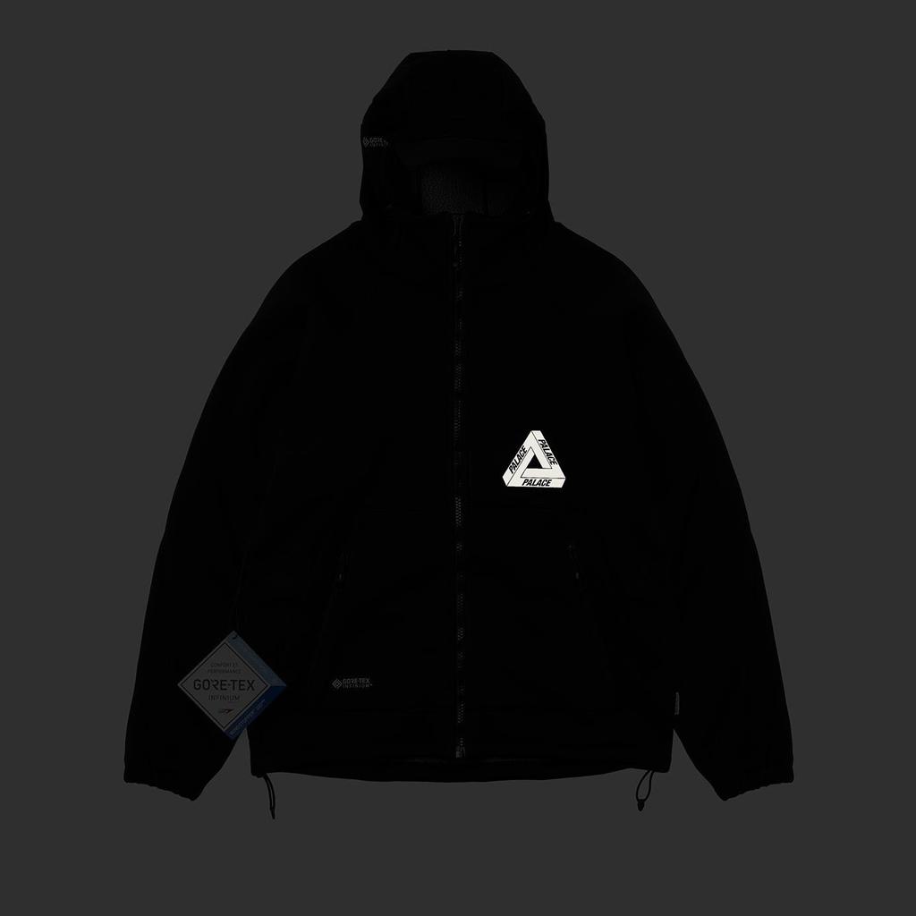 Palace FW22 Gore-Tex Infinium Cap Jacket Black 3M Reflective Logo Solid Color Zip Hooded Jacket Men Jacket P23JK112