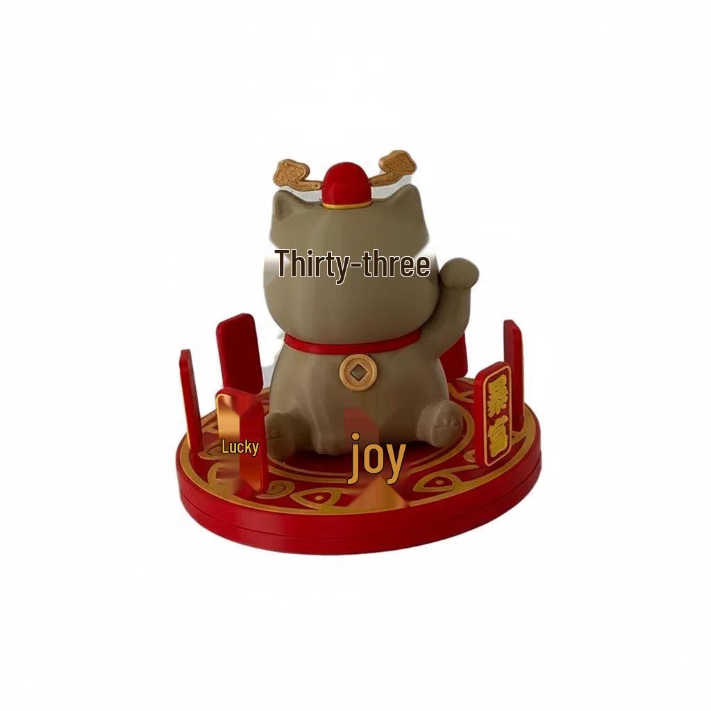 

3D Printed Lucky Cat Turntable Ornament - Wealth God PLA Miniature for Desktop or Office Decor 90*92 mm жовтий/червоний