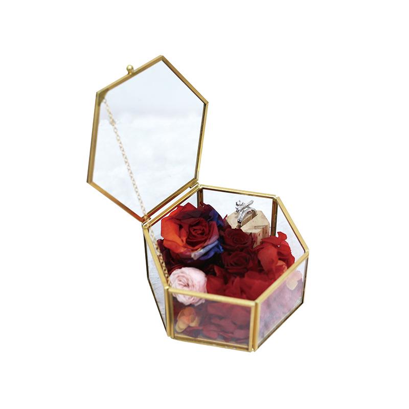 Hexagonal Engagement & Wedding Ring Box - Transparent Glass Jewelry Storage Gift Box