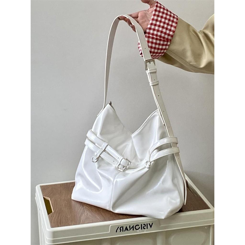 IELGY Korean Version Oil Leather Large-Capacity Tote Bag All-Match One-Shoulder Mess