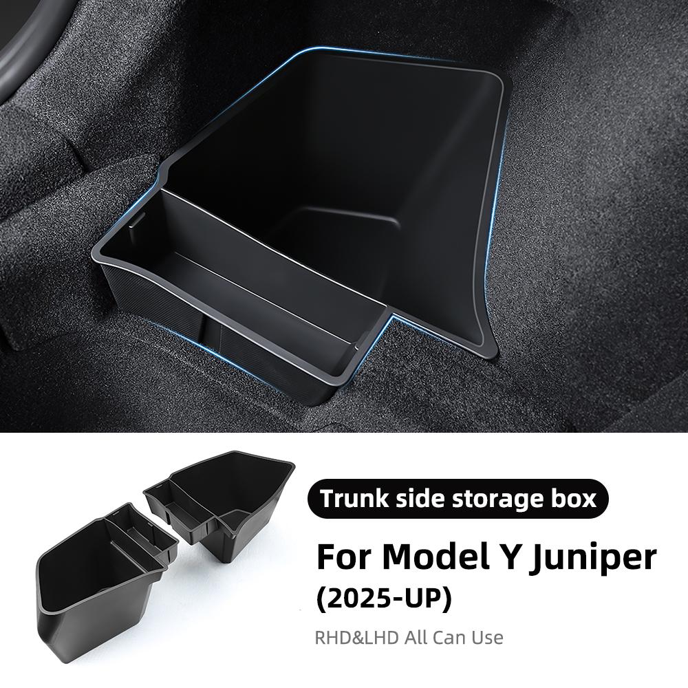 Seitenaufbewahrungsbox für den Kofferraum für Tesla Model Y Juniper 2025 2026-UP Abdeckung Matte Trennwand Stauraum Organizer Zubehör