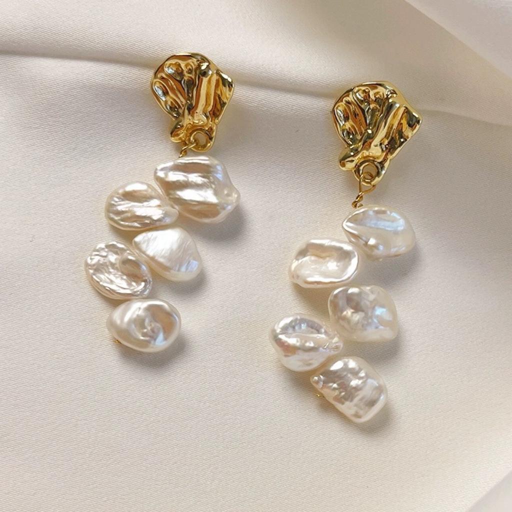 Elegant Temperament Earrings Natural Baroque Special-shaped Petals Pearl Stud Earrings Women's Earrings Tide Silver Needle Temperament Trend