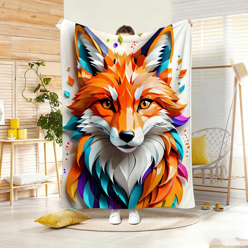 Cute Cartoon fox Throw Lightweight 240g Flannel Blanket Soft Skin-friendly for Summer Cooling