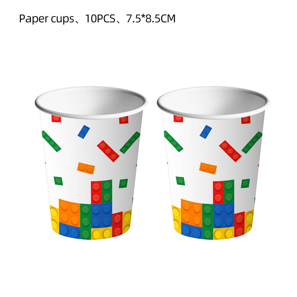 Building Block Children's Outdoor Birthday Decoration Tableware Paper Cup Plate Napkin Cake Topper Blowout Gift Bag Party Favors