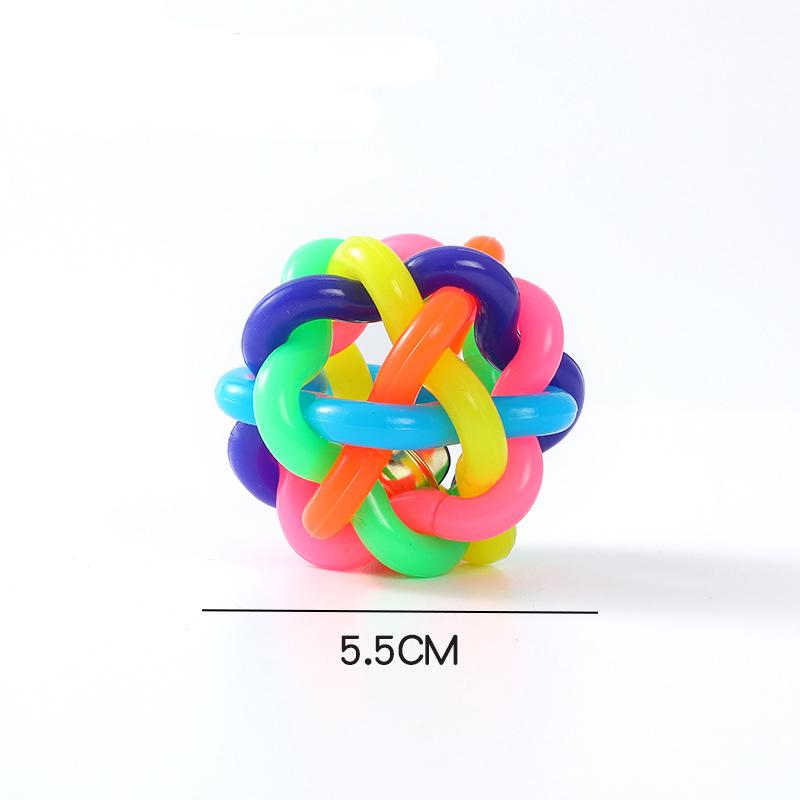 

Chewable Rubber Braided Ball Small Size Rainbow Bell Ball For Dogs Pet Toy