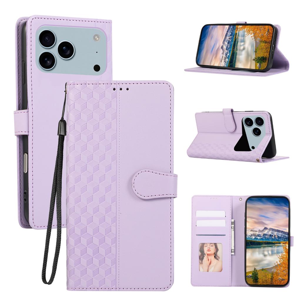 Business 3D Diamond Grid Embossed Wallet Leather Case For iPhone 17 Pro Max 16 15 14 13 12 11 Plus 17air 16E kickstand Cover
