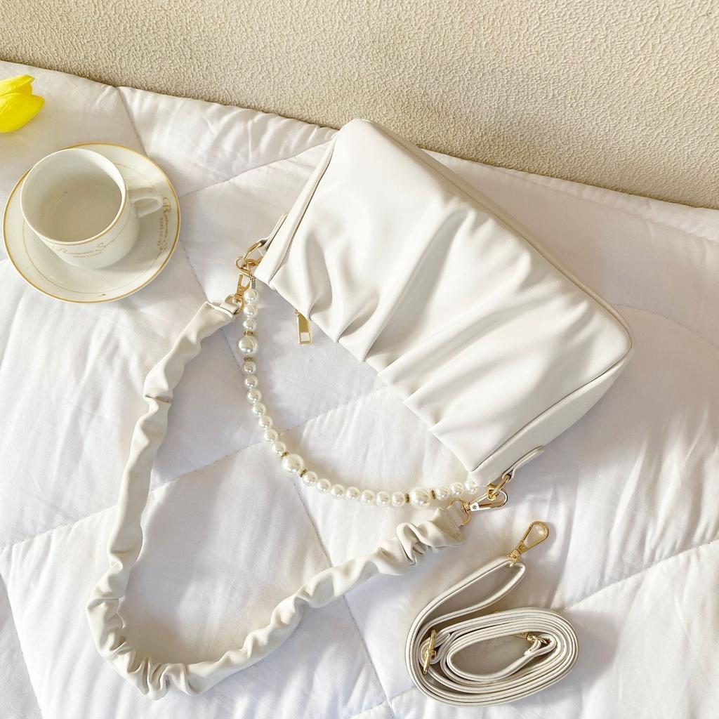 High-end Pearl Ruched Cloud Underarm Bag Niche Bag for Women New Versatile Shoulder Crossbody Bag Free Shipping