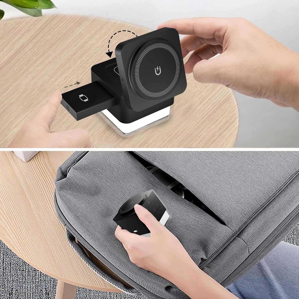 JEDI 2025 Simple Fast Charing 4 in 1 Cylindrical Wireless Charge Station Magic Cube Charger 3In1 Magnetic With RGB Light