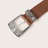Bohemian Retro Womens Wide Leather Belt With Round Metal Closure For Festival Artwear And