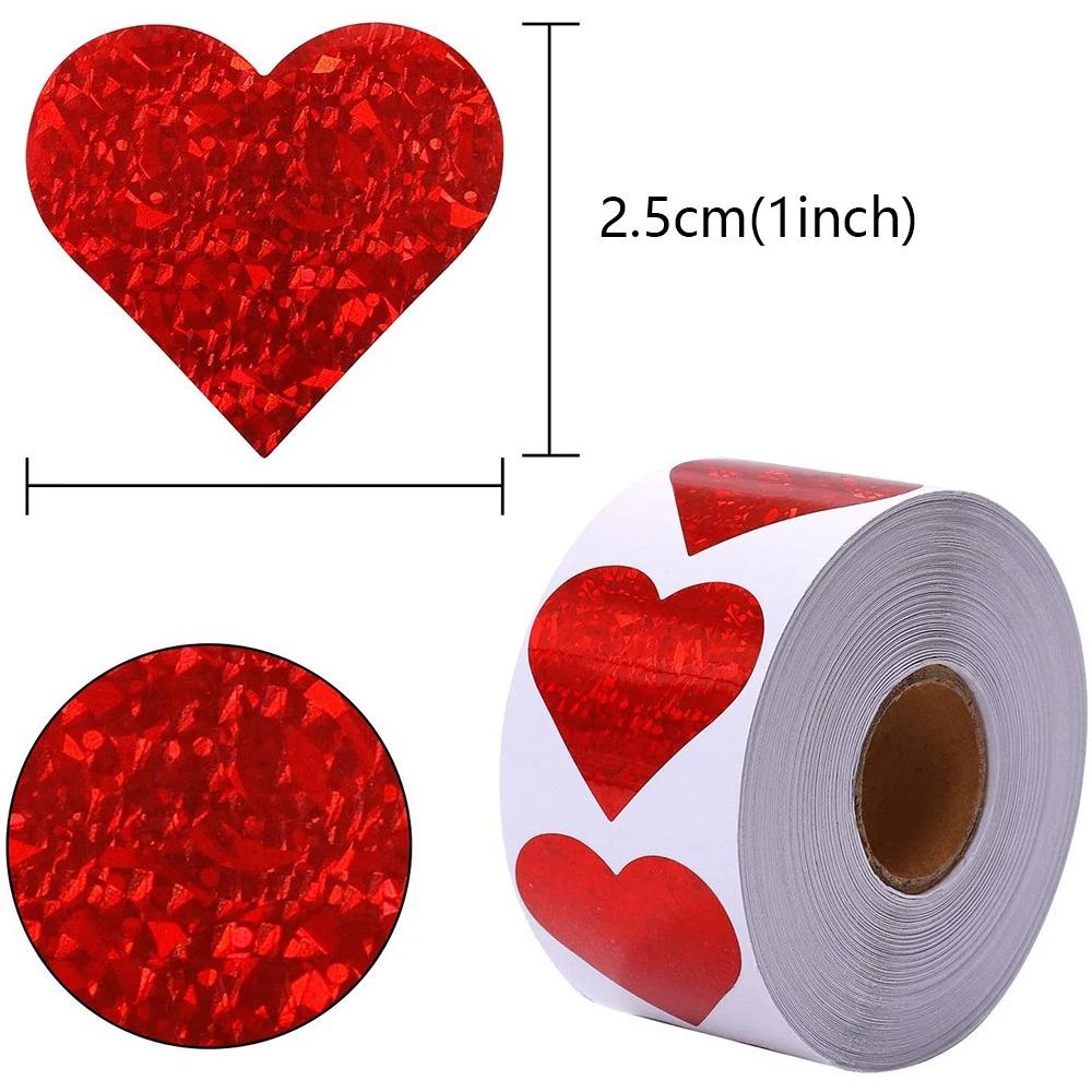 500pcs/roll Red Love Heart Stickers Scrapbooking Adhesive Stickers for Valentine's Day Party Wedding Decor Stationery Sticker