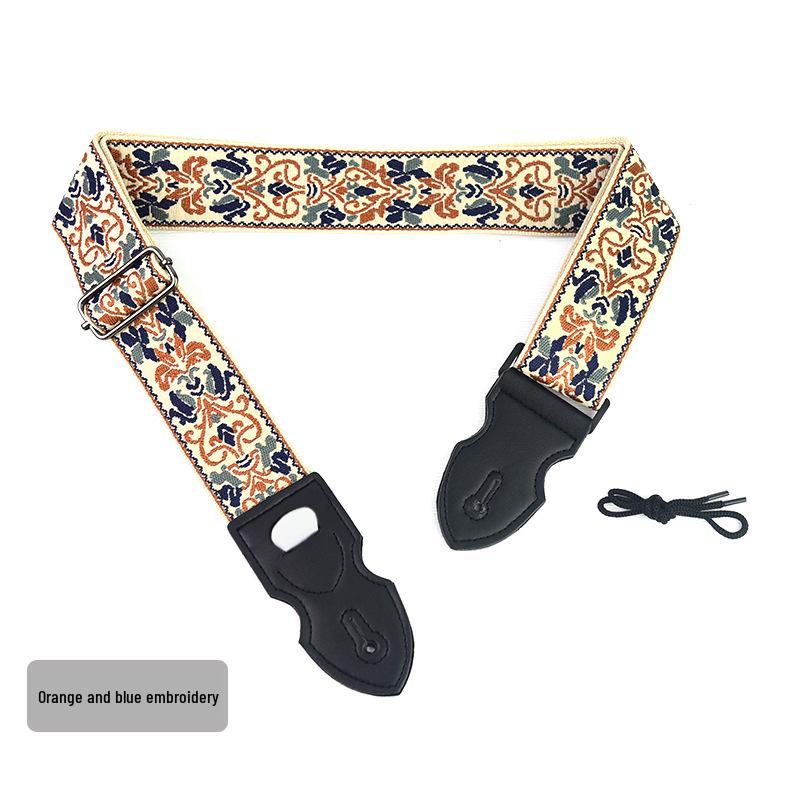 Retro Ethnic Embroidered Guitar Strap - Wooden and Electric, Polyester Printing, UK Style
