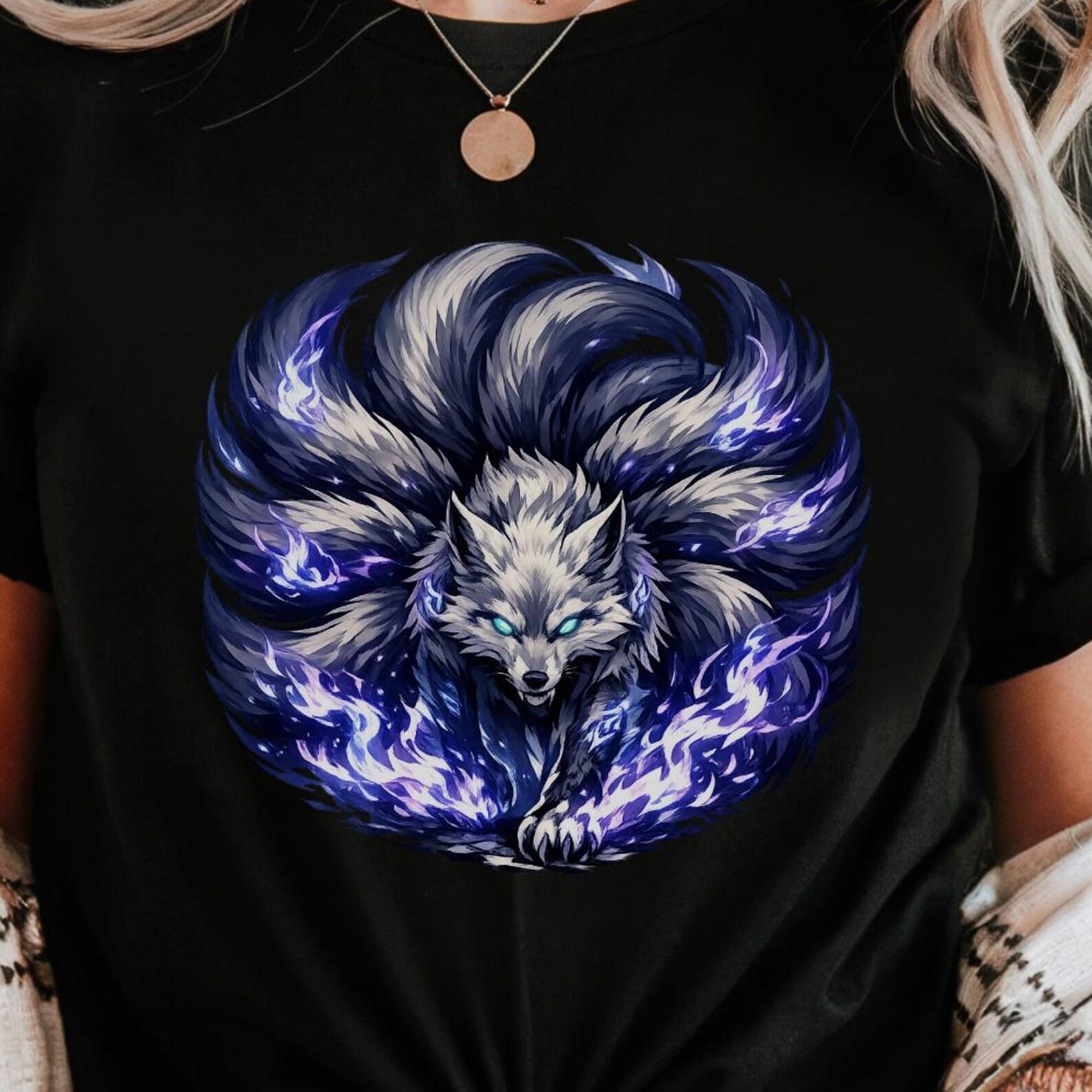Nine Tailed Fox Spirit Shirt | Mythical Kitsune T-Shirt | Fantasy Fox Guardian Tee 3XL