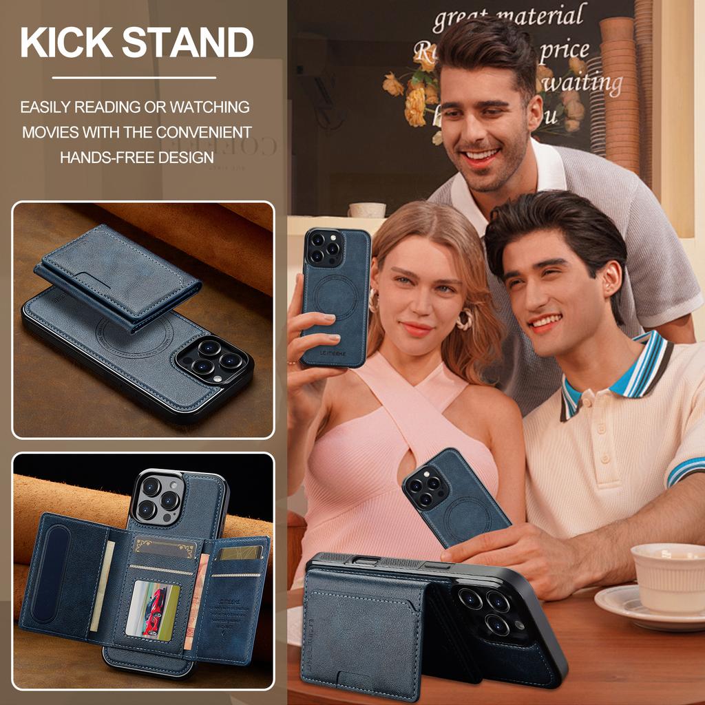 Compatible with iPhone 17 Pro magnetic card holder, 16 Plus protective case, 15 Max Apple two-in-one detachable phone case