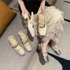Thick Heel Mary Jane Bag Head Sandals Women's Summer New Rhinestone One-word Square Head Light Mouth Single Shoes