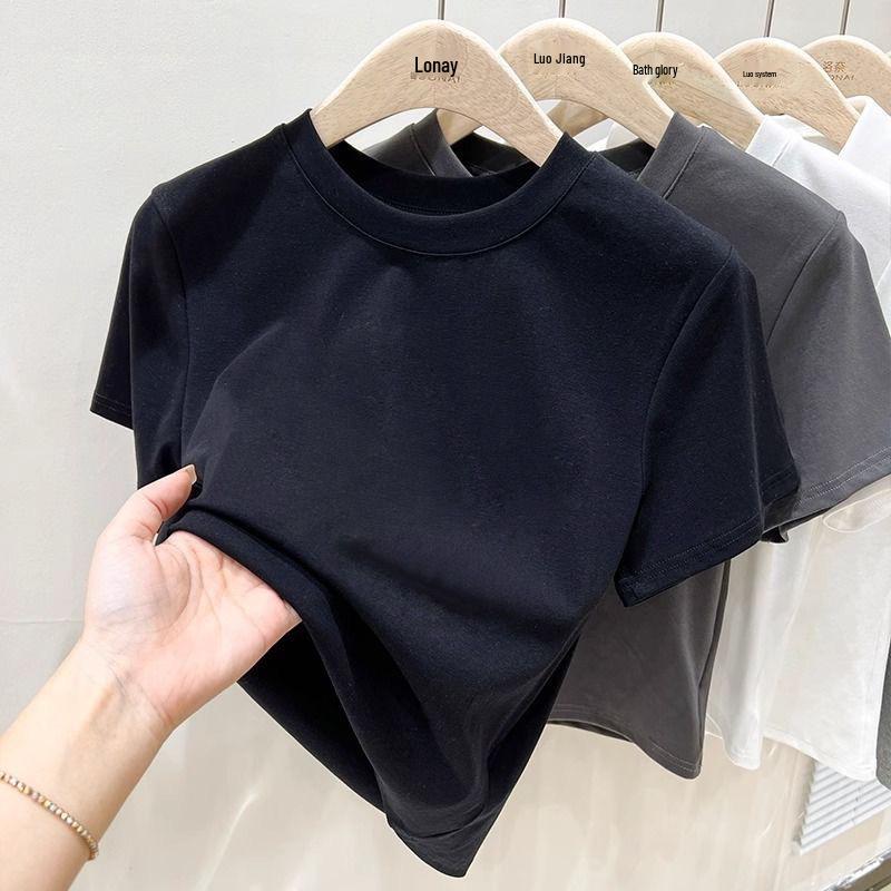 Women's American-Style Cotton Drop Shoulder Cropped Tee, Summer 2025 New Arrival, Stylish Slimming Short Sleeve Base Layer