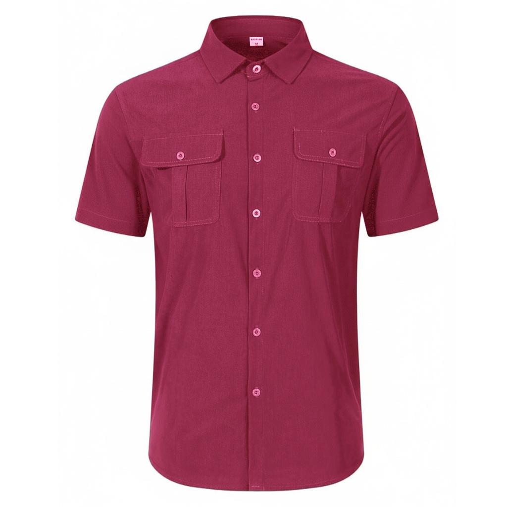 Men Short Sleeve Button Down Shirt with Dual Chest Pockets Classic Collar Casual Regular Fit Top for Everyday Wear