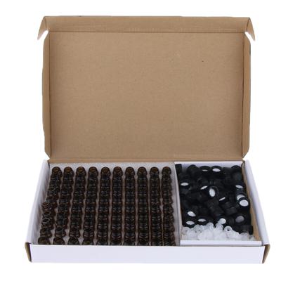 100 Stück bernsteinfarbene Glasflaschen für ätherische Öle mit Öffnungsreduzierer, schwarze Kappen, 1 ml