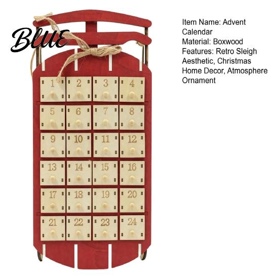 Holiday Surprise Storage Drawers Desktop Calendar 24-Day Sleigh Advent Box Wooden Countdown with Calendar Christmas