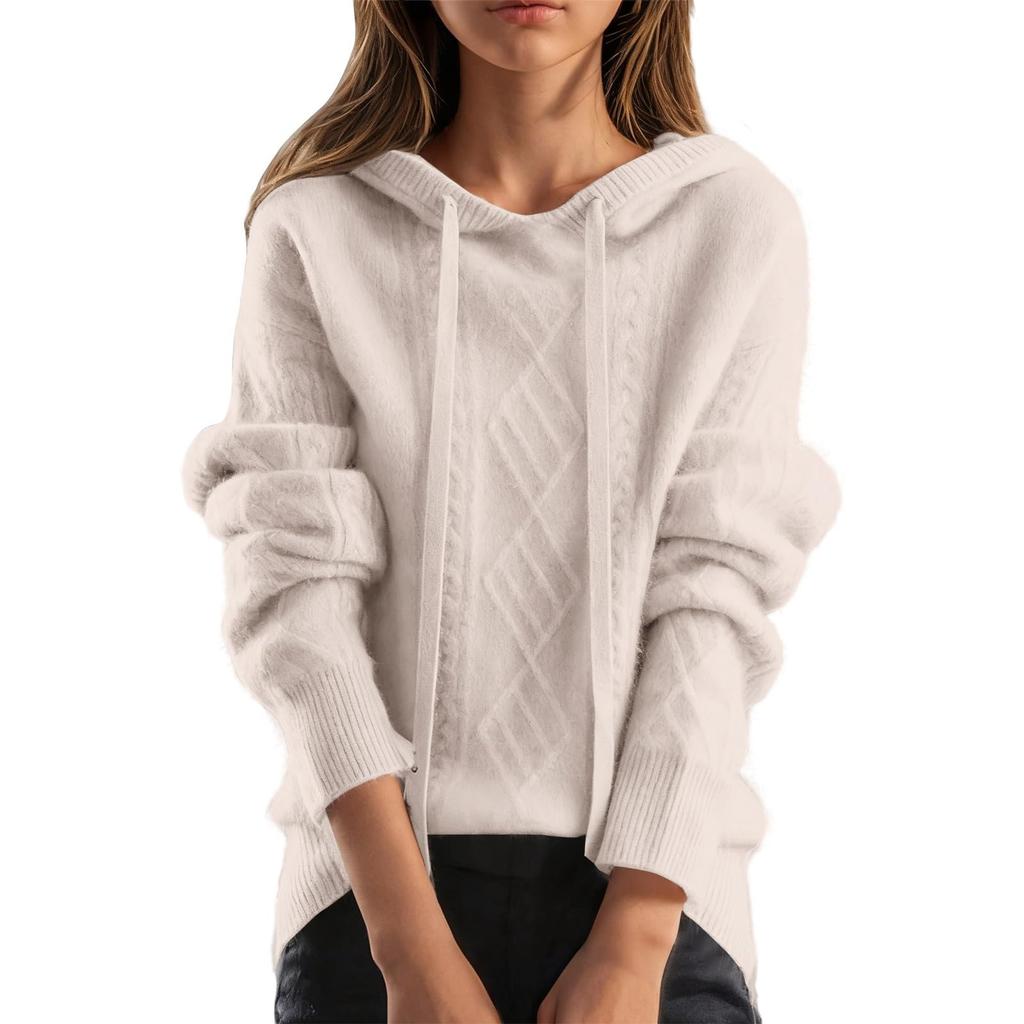Women's Fashion Casual Solid Color Long-sleeved Drawstring Hooded Sweater Top