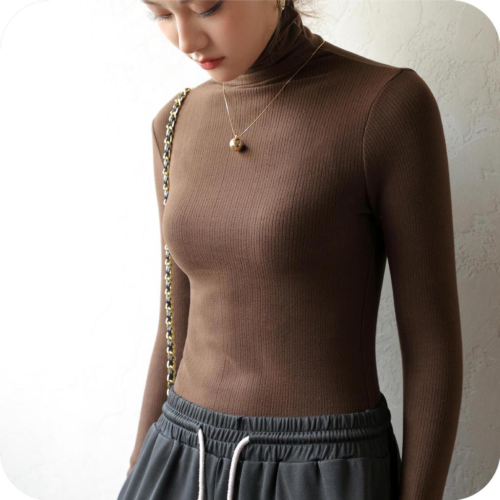 Velvet High-Neck Turtleneck Long-Sleeve Women's Shirt - Trendy Black Top for 2024 Spring, Autumn, and Winter