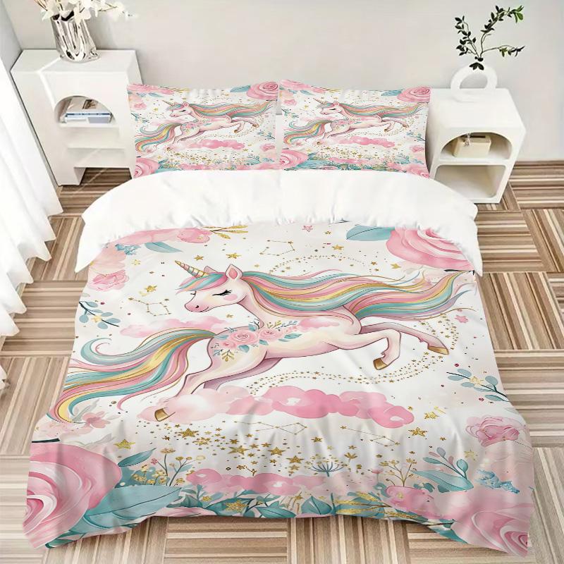 Magical Unicorn Fantasy Print 3Pcs Bedding Setduvet Cover With 2 Bedropillowcase Home Birthday Gift