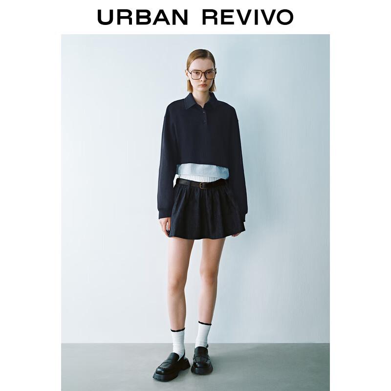 Women s Retro Color Block Spliced Belt Denim Skirt XS