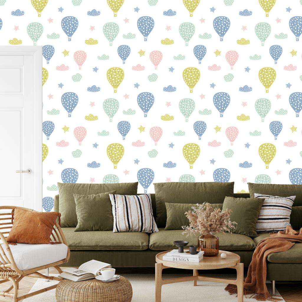 Colorful Balloons and Clouds Wallpaper for Living Room and Bedroom 50x1000