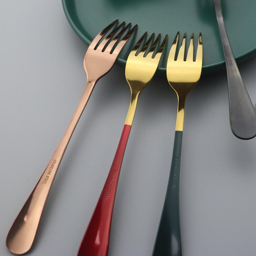 8 stk speil fargerikt servisesett rustfritt stål servisesett middagsfruktgafler bestikksett Oppvaskmaskinsikkert bestikksett
