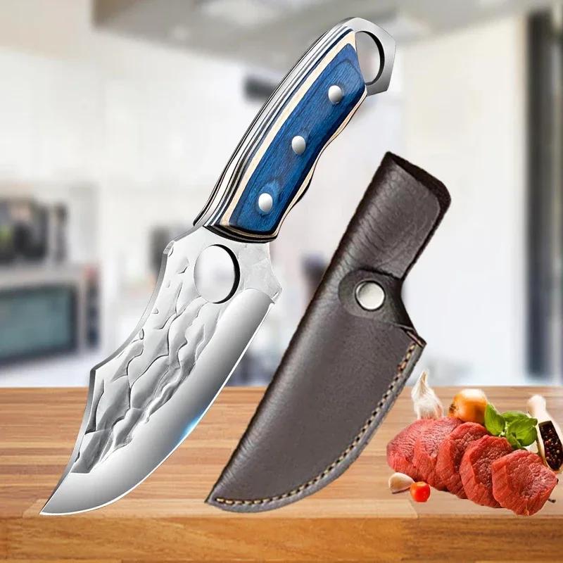 

Нож из нержавеющей стали для разделки мяса, кованый нож, подходит для кухни, нож шеф-повара, деревянная ручка, нож для обвалки, карманный нож мясника