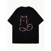 Oversized T Shirt Dress Black Cat Heart Pattern Casual Wear For Women