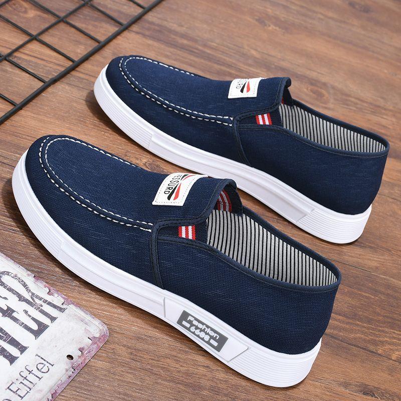 Old Beijing Cloth Shoes for Men, Breathable Fly Woven Men's Shoes, Soft Soled Anti Slip Driving Shoes, One Foot Lazy Shoes