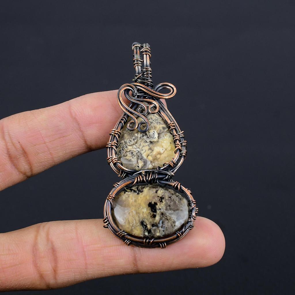 Tiger Dendrite Pendant, 999 Copper Wire Wrapped Pendant Jewelry. Gift For Women Handmade Pendant Gemstone Jewelry