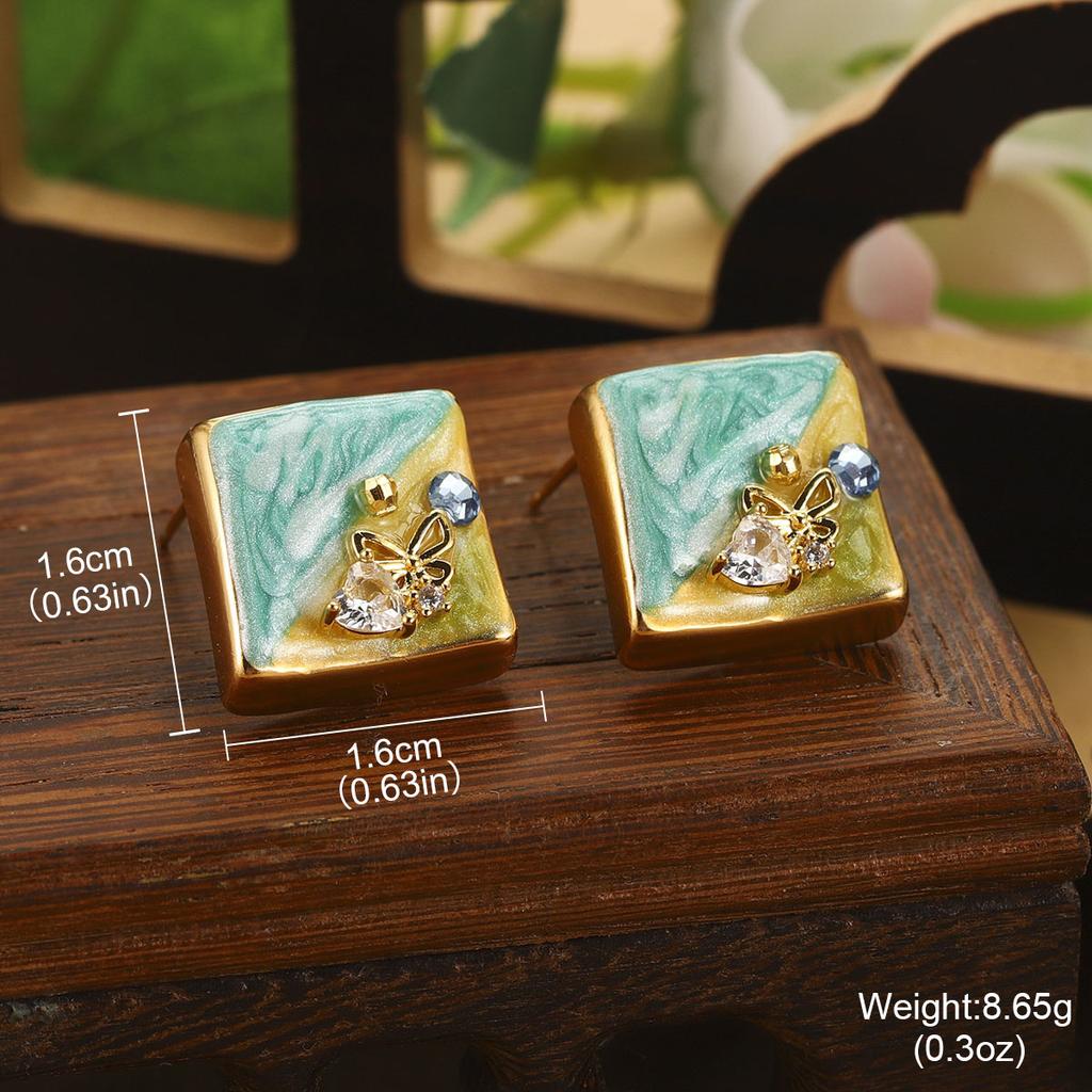 Natural Pearl Flower Oil Drop Earrings Oil Painting Series Enamel Geometric Butterfly Earrings Jewelry Niche Fashion Women