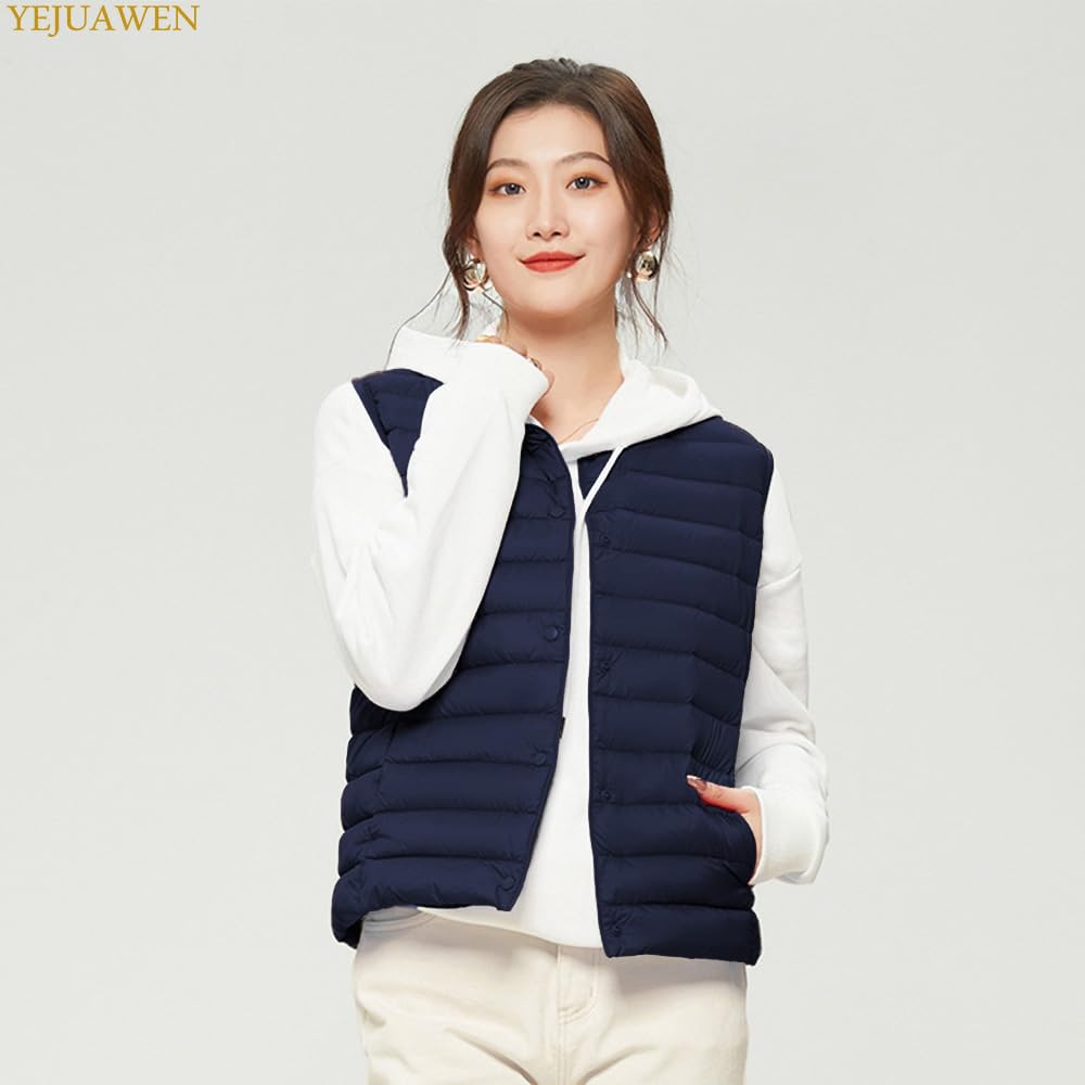 YEJUAWEN Lightweight and Down and Available In Plus Sizes for Autumn and Winter Women's V-Neck U-Neck Vest, Lightweight, Thin, Warm, Cold-Weight,
