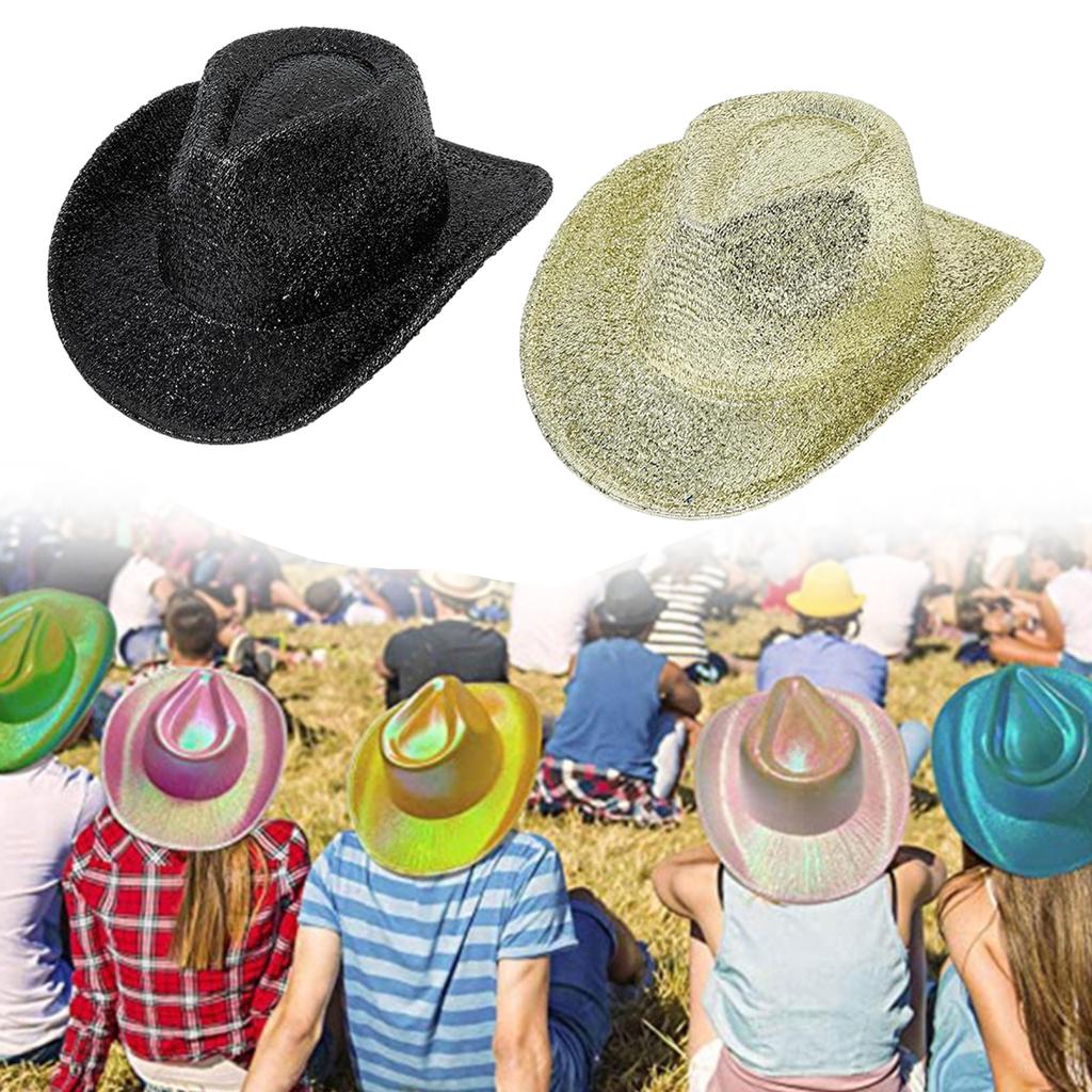 Funny Party Hats Cowgirl Hat Glitter Trims Ladies Cowboy Hats for Womens Metalic Disco Cowgirl Hat Glow Hats