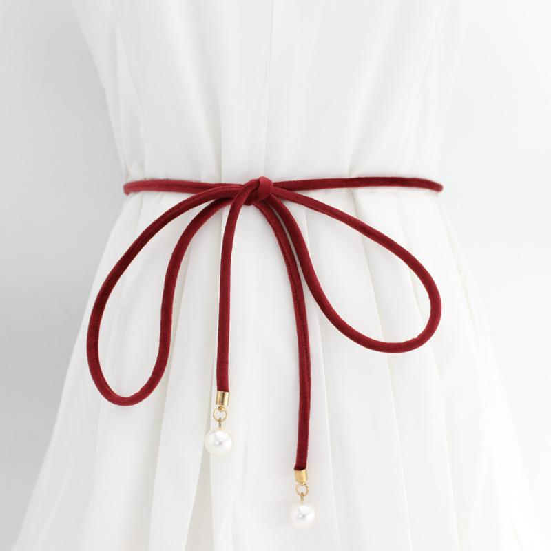 Women'S Pearl Flannel Knotted Thin Belt Dress With Simple Decoration Women'S Pearl Pendant Waist Chain