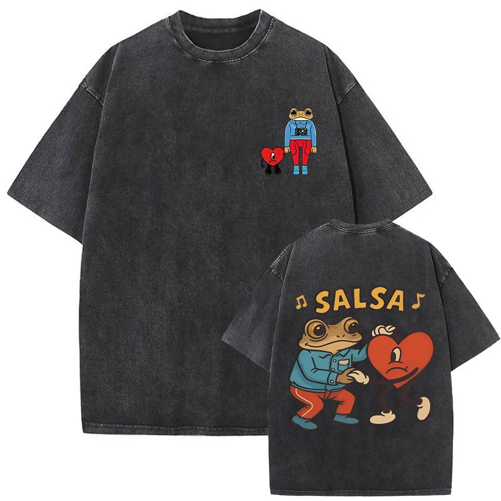 Vintage Acid Washed Rapper Bad Bunny Tshirt Debi Tirar Mas Fotos DTMF Tshirts Men Women Hip Hop Retro Short Sleeves T Shirts