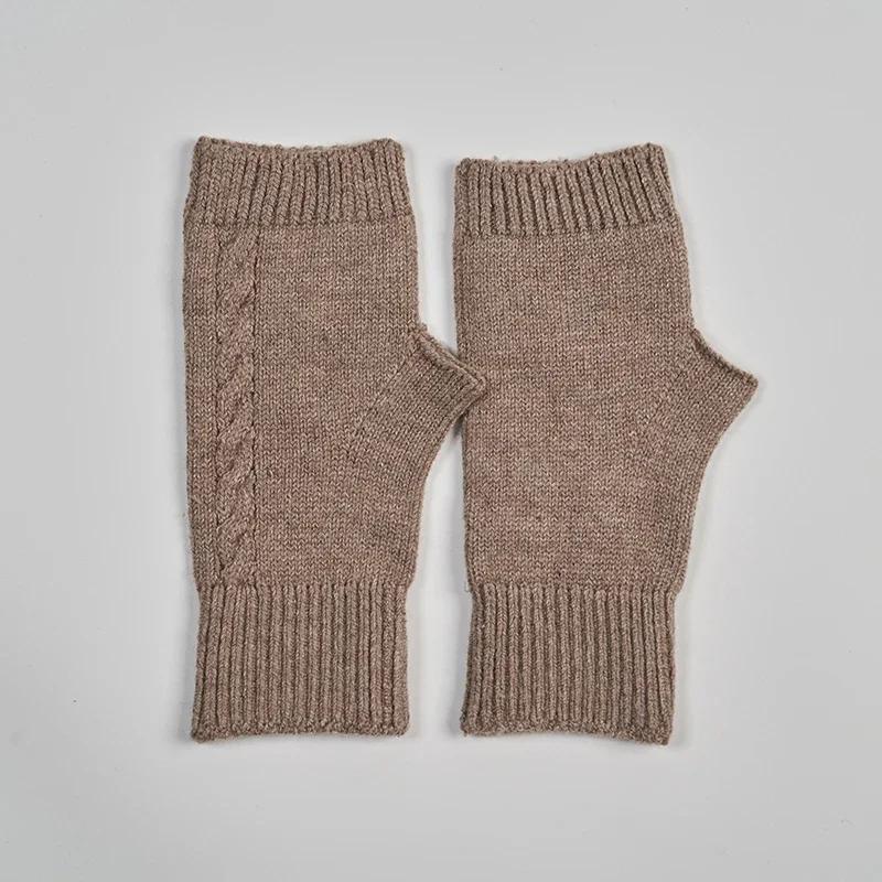 Women's Winter Knitted Fingerless Gloves Cashmere Short Half Finger Wrist Twist Hand Warmer Stretch Mitten for Girls