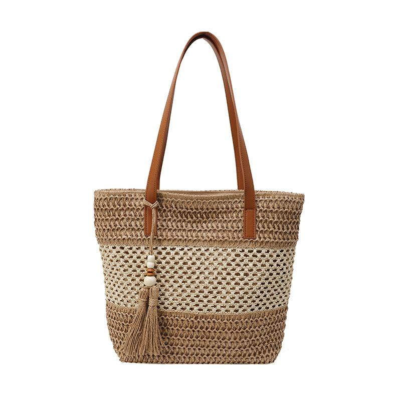 New simple and exquisite woven plaid fringed women s tote bag travel women s shoulder handbag хаки