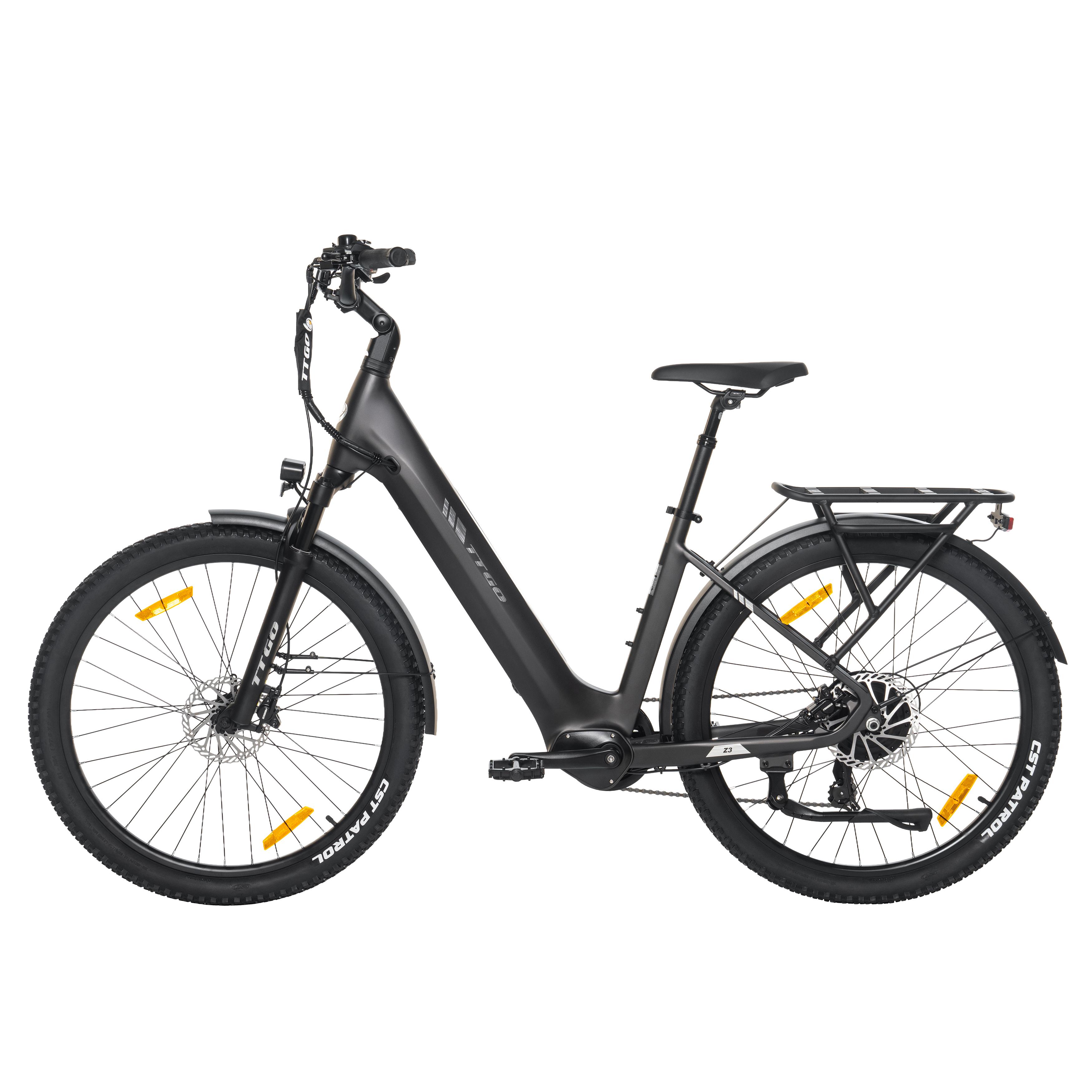 TTGO Z3 Elektrisches Fahrrad 48V / 15Ah Abnehmbarer Akku 25 km/h Geschwindigkeit 120 km Reichweite 125 kg Maximale Tragfähigkeit grau