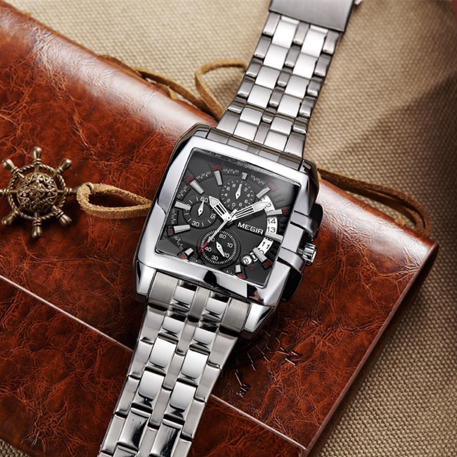 Megir Blau Edelstahl Männer Uhr Rechteck Große Zifferblatt Business Quarz männer Armbanduhren Relogio Masculino Militär Uhr Mann