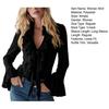 Women Shirt V-neck Ruffle Trim Flared Long Sleeve Casual Tops Pure Color Office Lady