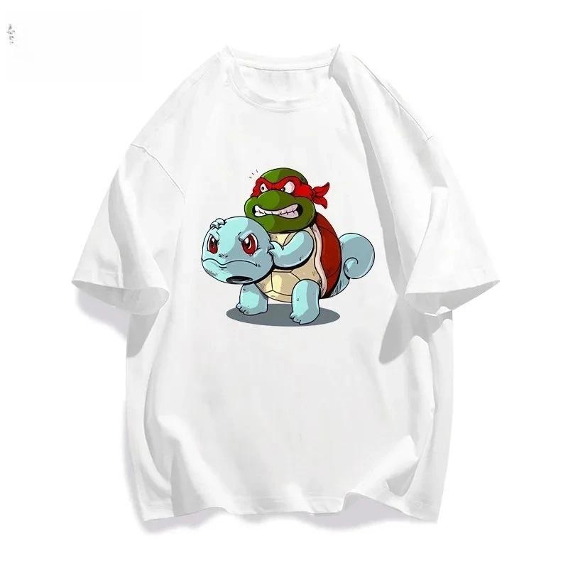 2026 Ninja Turtles & Pokemon Co-Branded T-Shirt Casual Cotton Loose Short Sleeve Tops for Men and Women