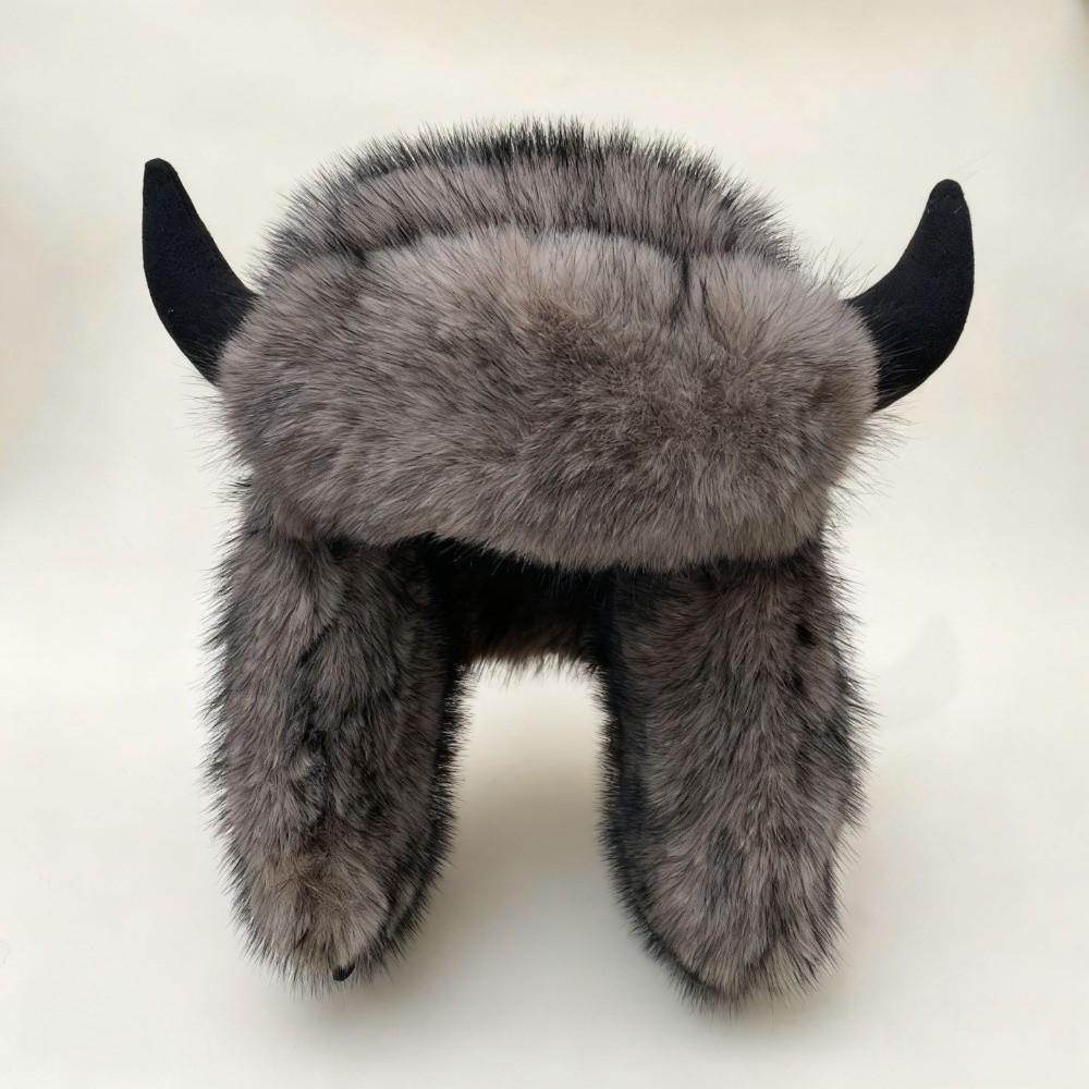 Mink Texture Winter Trapper Caps Windproof Fabric Ear Flap Headwear Faux Fur Hat Outdoor Workers