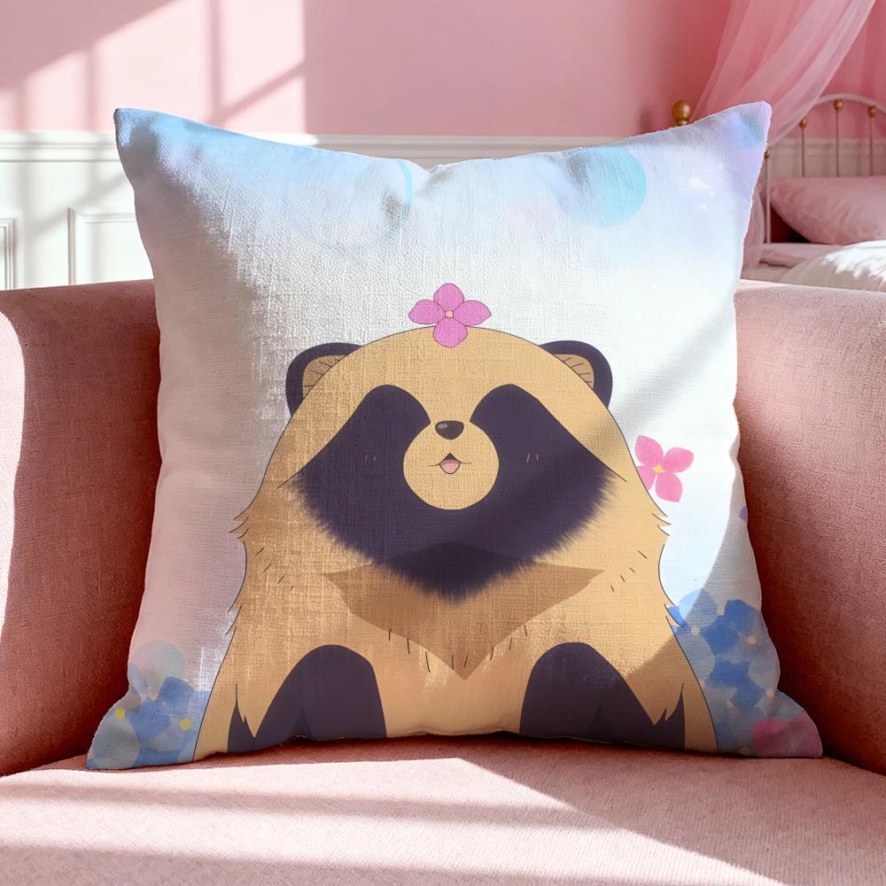 Animal T-Tanuki Cushion Cover Breathable Linen Pillowcase Summer Odorless Eco-Friendly Invisible Zipper Washable