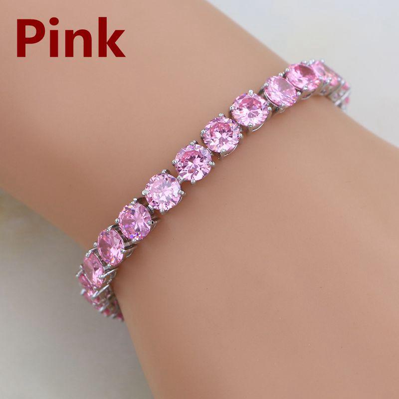 Gioielli in Argento 925 Bracciale a Catena Link con Granato Rosso Sposo e Zircone Bianco Creati 21cm Per Donne Scatola Regalo Gratuita