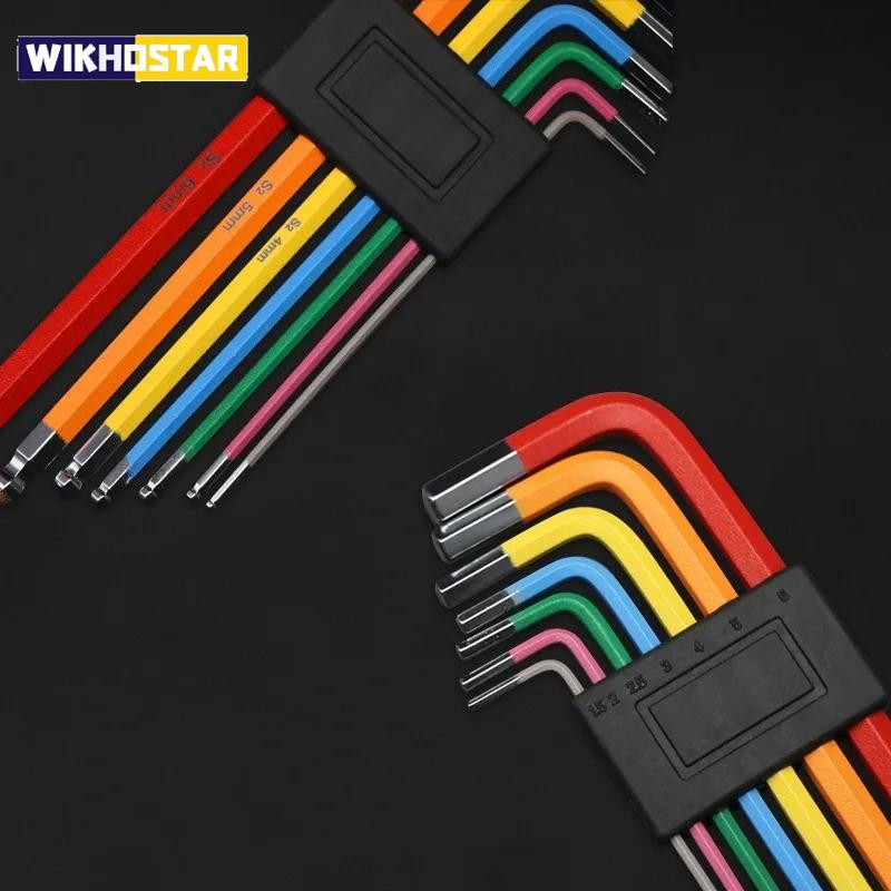 7Pcs Bike Hex Tool MTB Road Bike Repair Tool Kit Bicycle Colorful Hexagon Spanner Flat Ball Opening Wrench 1.5/2/2.5/3/4/5/6mm