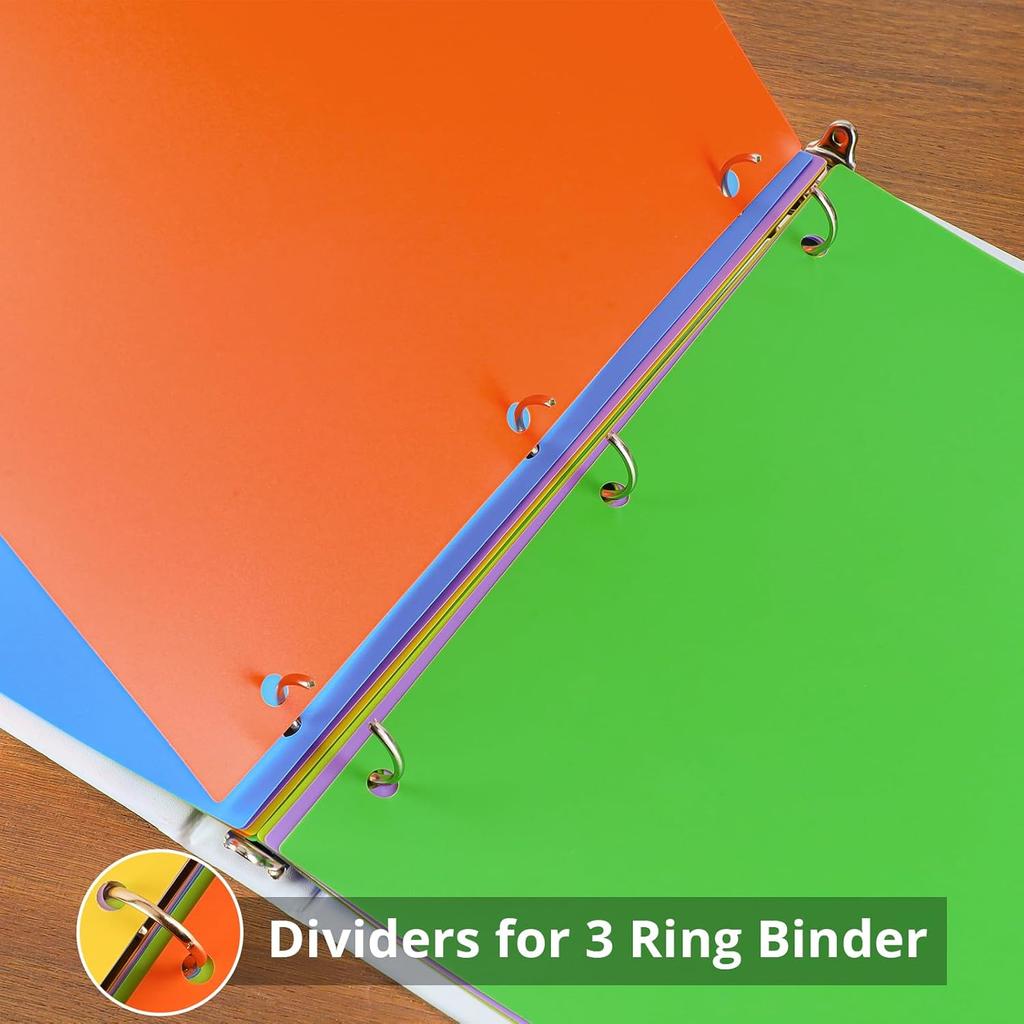 Binder Dividers with Tabs, 8 Tab Sturdy Plastic Dividers for 3 Ring Binder, Colorful Dividers for 3 Ring Binder Page Protectors, 3 Ring Binder